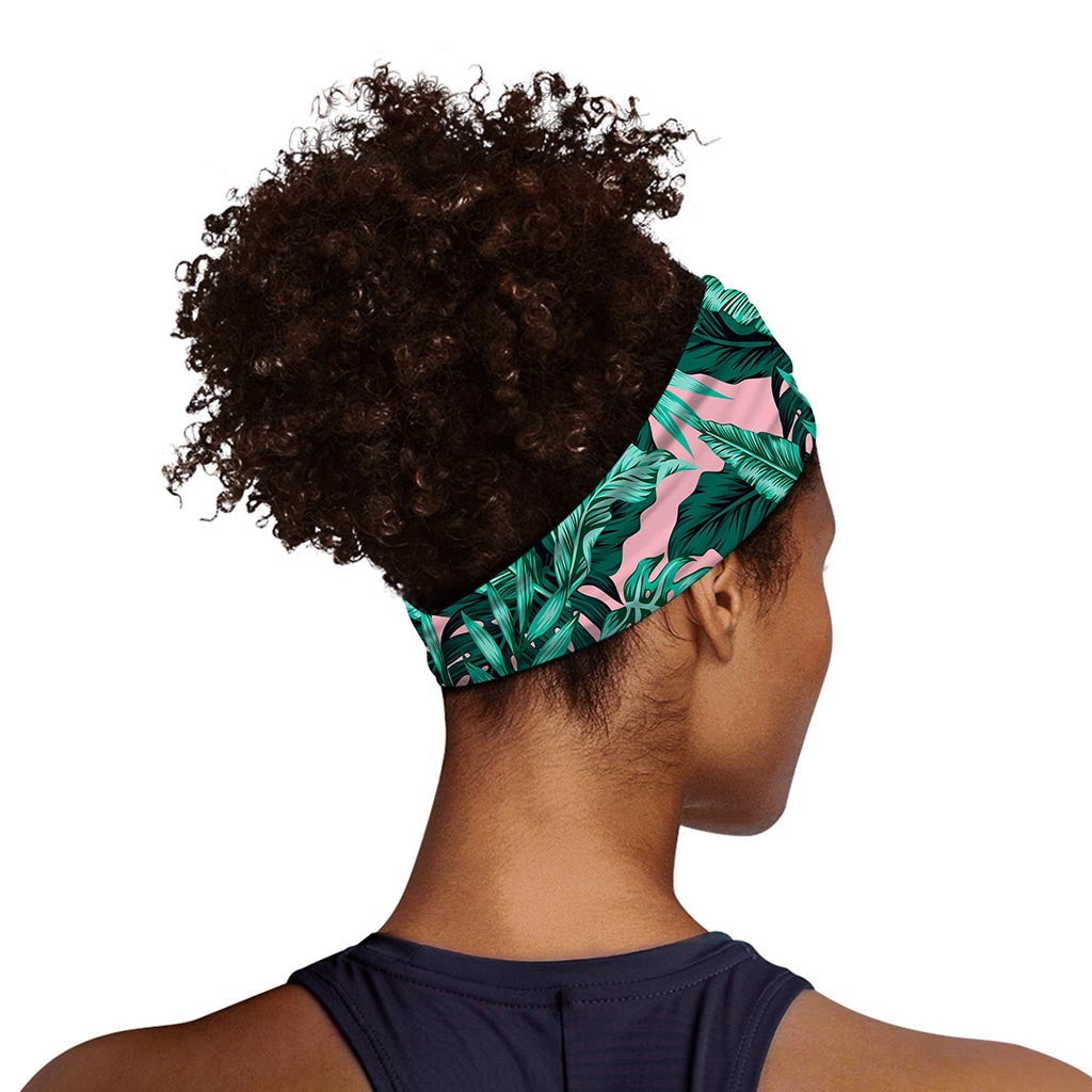 Teal Banana Leaves Pattern Print Sports Headband