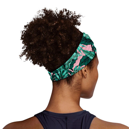 Teal Banana Leaves Pattern Print Sports Headband