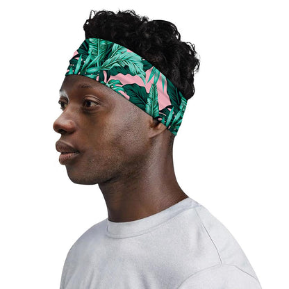 Teal Banana Leaves Pattern Print Sports Headband