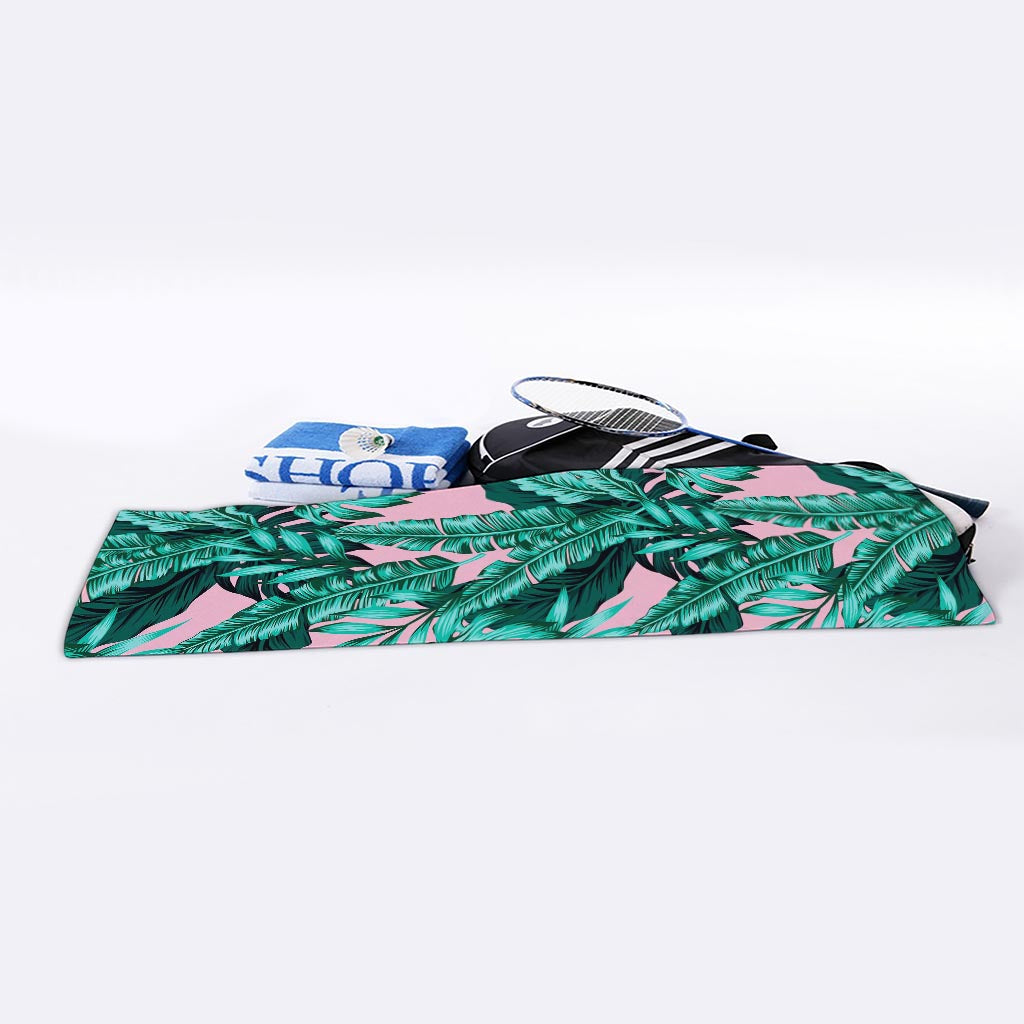 Teal Banana Leaves Pattern Print Sports Towel