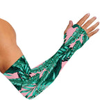 Teal Banana Leaves Pattern Print Sun Protection Arm Sleeves