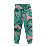 Teal Banana Leaves Pattern Print Sweatpants
