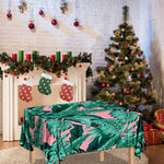 Teal Banana Leaves Pattern Print Tablecloth