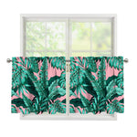 Teal Banana Leaves Pattern Print Tier Curtains
