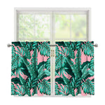 Teal Banana Leaves Pattern Print Tier Curtains