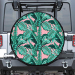 Teal Banana Leaves Pattern Print Tire Cover