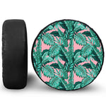 Teal Banana Leaves Pattern Print Tire Cover