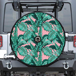 Teal Banana Leaves Pattern Print Tire Cover With Camera Hole