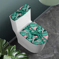 Teal Banana Leaves Pattern Print Toilet Lid And Tank Cover Set