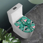 Teal Banana Leaves Pattern Print Toilet Lid Cover