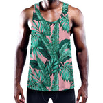 Teal Banana Leaves Pattern Print Training Tank Top