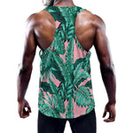 Teal Banana Leaves Pattern Print Training Tank Top