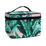 Teal Banana Leaves Pattern Print Travel Makeup Bag