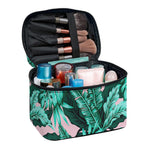 Teal Banana Leaves Pattern Print Travel Makeup Bag