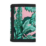 Teal Banana Leaves Pattern Print Trifold Wallet