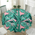 Teal Banana Leaves Pattern Print Waterproof Round Tablecloth