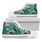 Teal Banana Leaves Pattern Print White High Top Sneakers