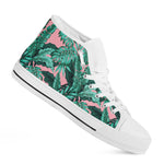 Teal Banana Leaves Pattern Print White High Top Sneakers