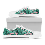 Teal Banana Leaves Pattern Print White Low Top Sneakers