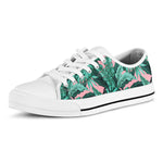Teal Banana Leaves Pattern Print White Low Top Sneakers