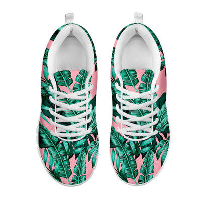 Teal Banana Leaves Pattern Print White Running Shoes