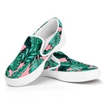 Teal Banana Leaves Pattern Print White Slip On Sneakers