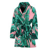 Teal Banana Leaves Pattern Print Women's Bathrobe