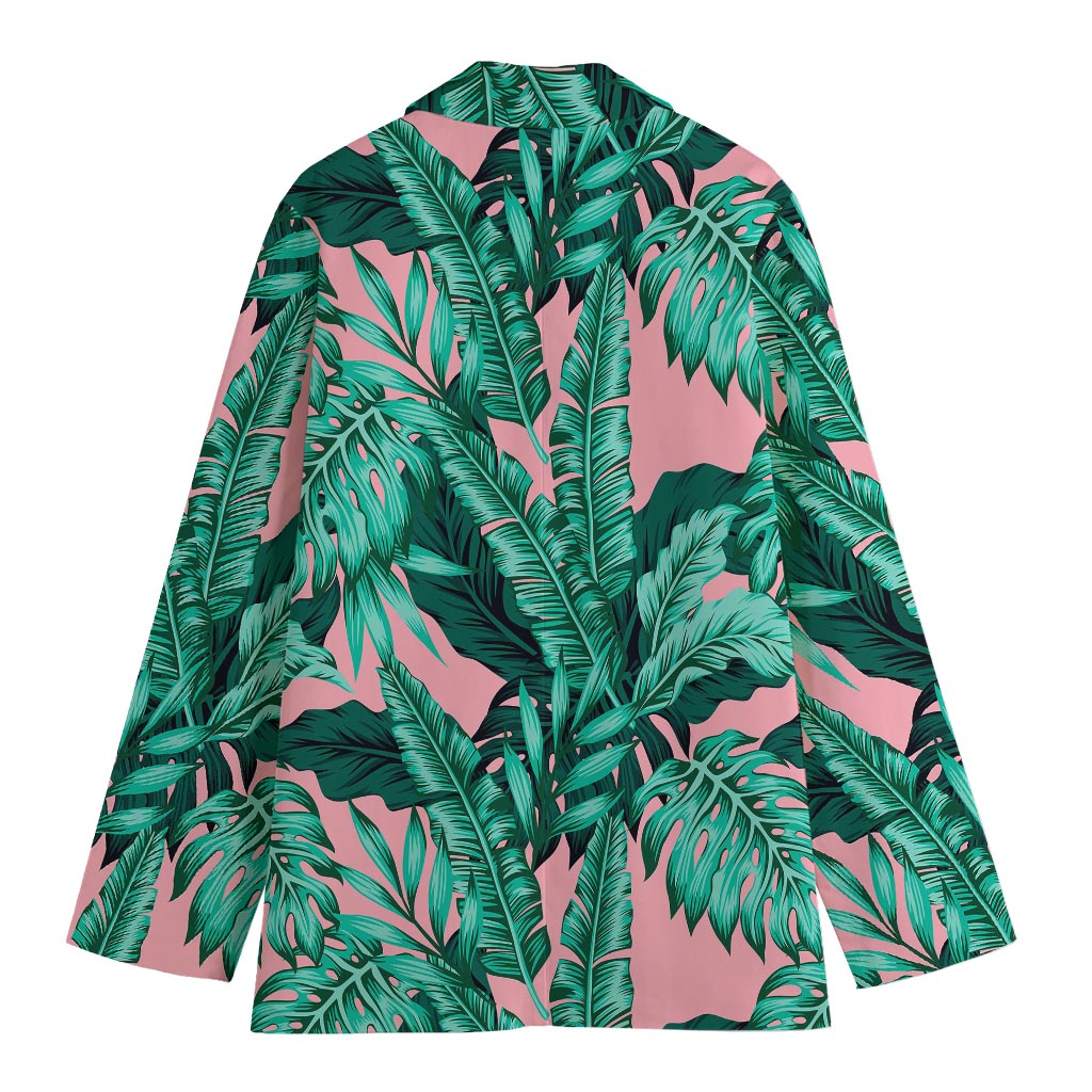 Teal Banana Leaves Pattern Print Women's Blazer