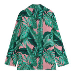 Teal Banana Leaves Pattern Print Women's Cotton Blazer