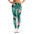 Teal Banana Leaves Pattern Print Women's Leggings