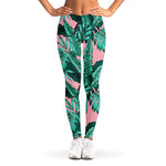 Teal Banana Leaves Pattern Print Women's Leggings