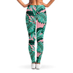 Teal Banana Leaves Pattern Print Women's Leggings