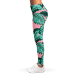 Teal Banana Leaves Pattern Print Women's Leggings