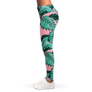 Teal Banana Leaves Pattern Print Women's Leggings