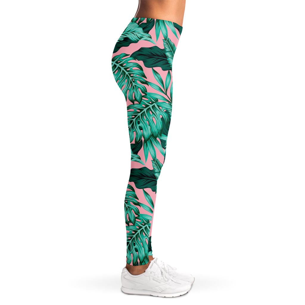 Teal Banana Leaves Pattern Print Women's Leggings