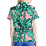 Teal Banana Leaves Pattern Print Women's Polo Shirt