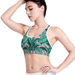 Teal Banana Leaves Pattern Print Women's Sports Bra
