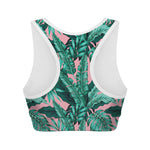 Teal Banana Leaves Pattern Print Women's Sports Bra