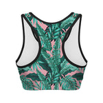 Teal Banana Leaves Pattern Print Women's Sports Bra