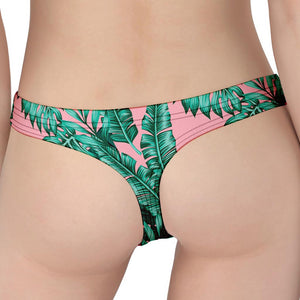 Teal Banana Leaves Pattern Print Women's Thong