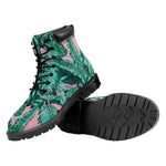 Teal Banana Leaves Pattern Print Work Boots