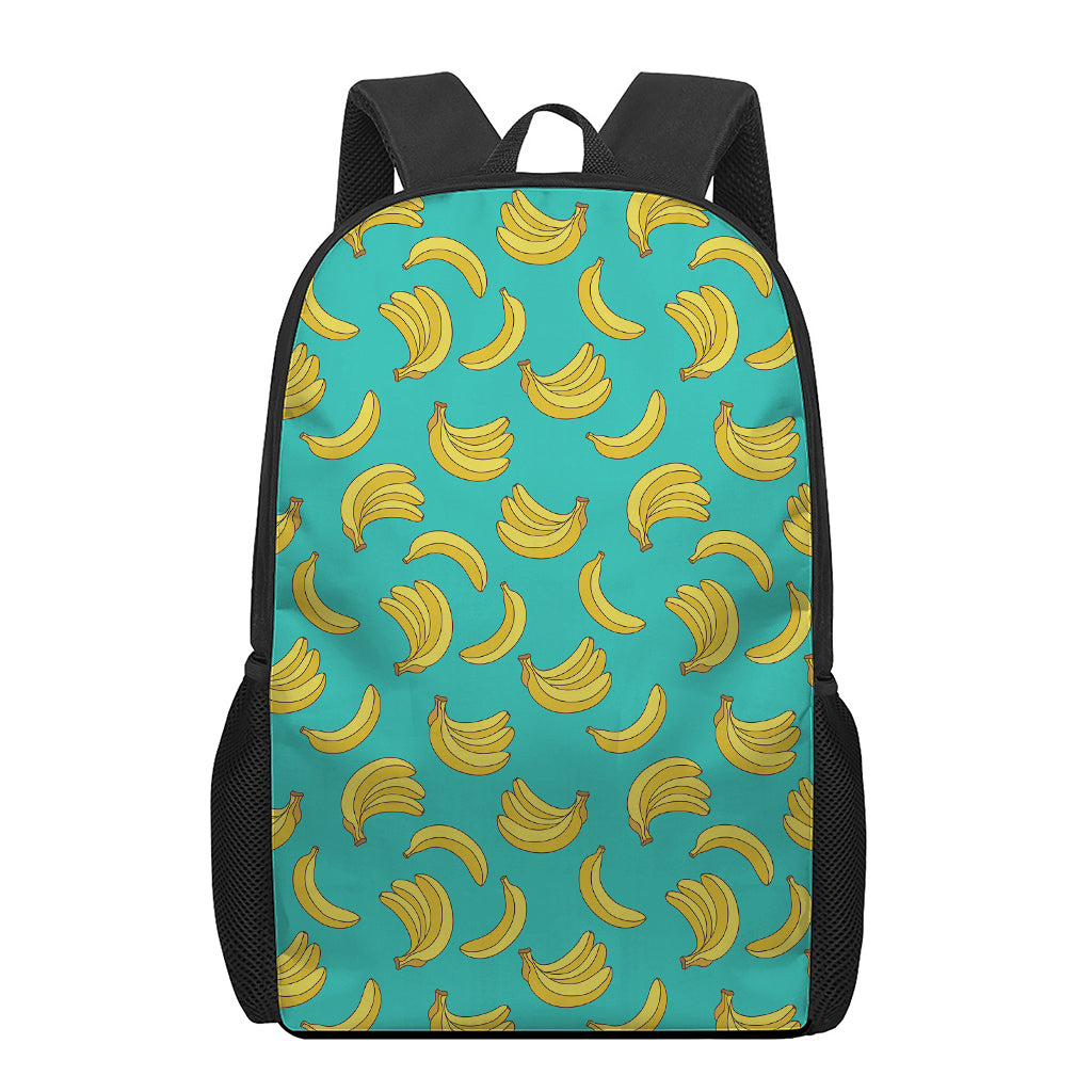 Teal Banana Pattern Print 17 Inch Backpack