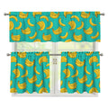 Teal Banana Pattern Print 3 Piece Kitchen Curtains