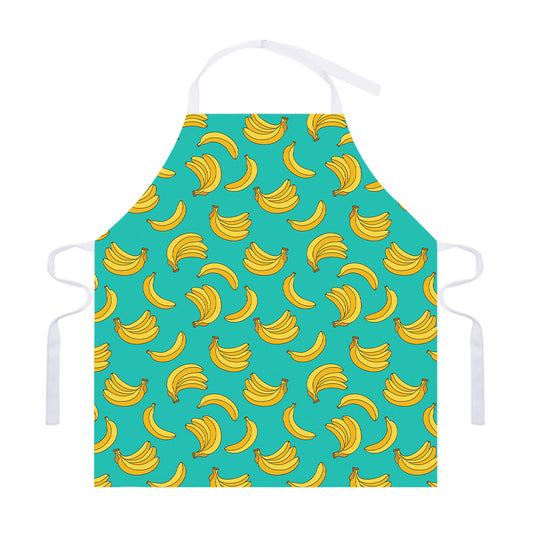 Teal Banana Pattern Print Adjustable Apron