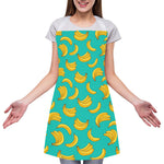 Teal Banana Pattern Print Adjustable Apron