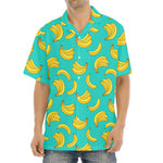 Teal Banana Pattern Print Aloha Shirt