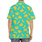 Teal Banana Pattern Print Aloha Shirt