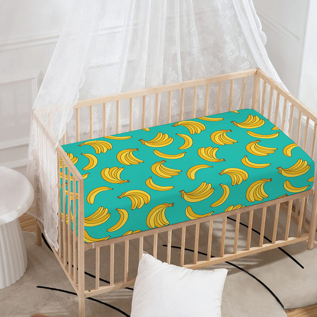 Teal Banana Pattern Print Baby Crib Sheet