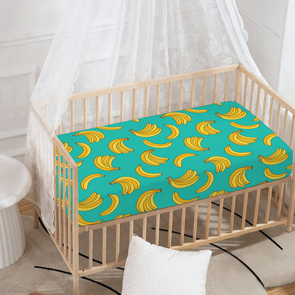 Teal Banana Pattern Print Baby Crib Sheet