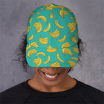 Teal Banana Pattern Print Baseball Cap
